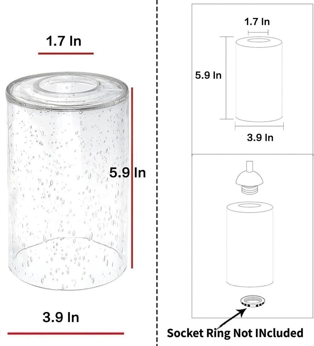 6-Pack Seeded Glass Replacement Lamp Shades, 5.9" x 3.9", 1.7" Fitter